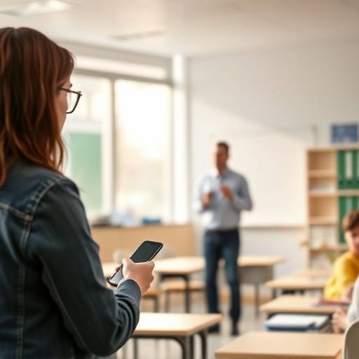 Ein Lehrer erklärt etwas in einem hellen und modernen Klassenzimmer